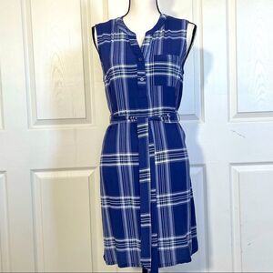 Faded Glory Blue & White Plaid Pullover V-neck Shirt Dress, Medium (8-10)